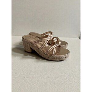 MARION PARKE Adrian Gold Leather Platform Espadrilles Sandals Size 37 / US 7